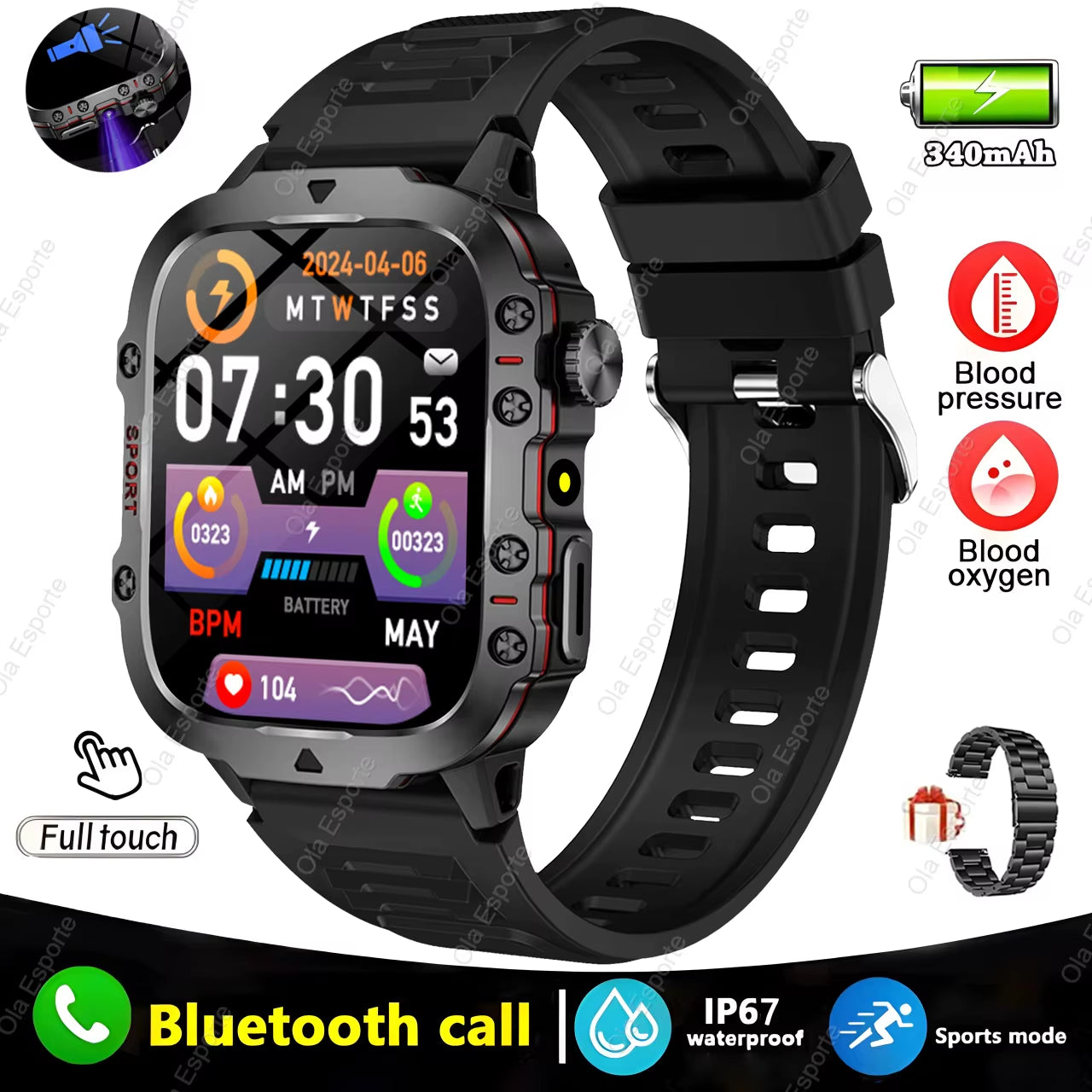 Men's Smartwatch - Flashlight, Bluetooth, Call, Fitness, Clock - IP68 Waterproof Sports Men for Android IOS Smart Watch 2025 New