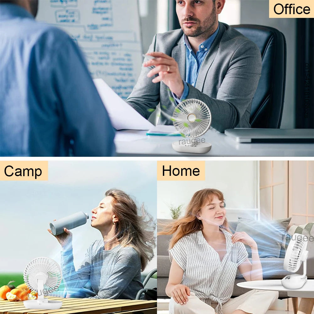 Desk Fan Mini Portable Desktop Fan Air Circulator Electric Fan USB Rechargeable Small Table Fan Desk Fan with Digital Display