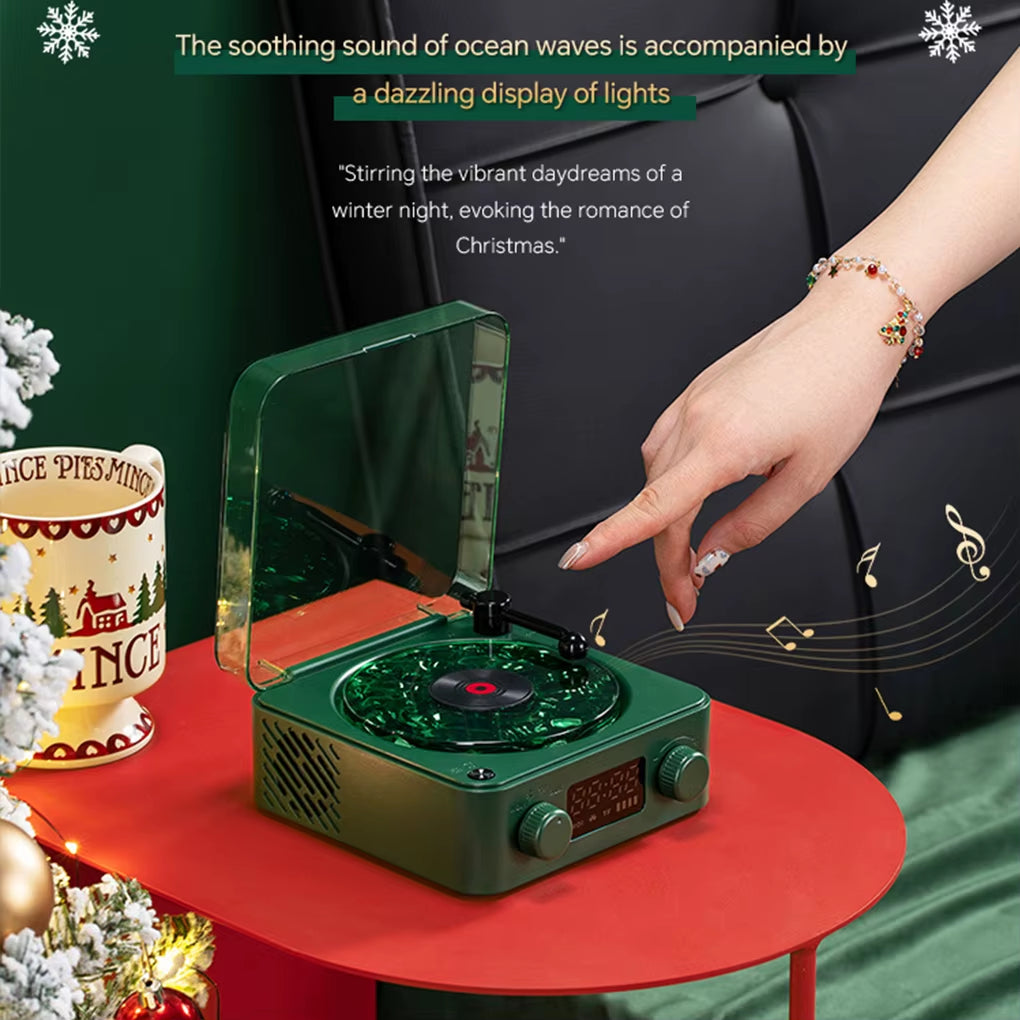 Vinyl Player Bluetooth Speaker with White Noise Retro Turntable Speaker Sleep Aid Speaker with RGB Light