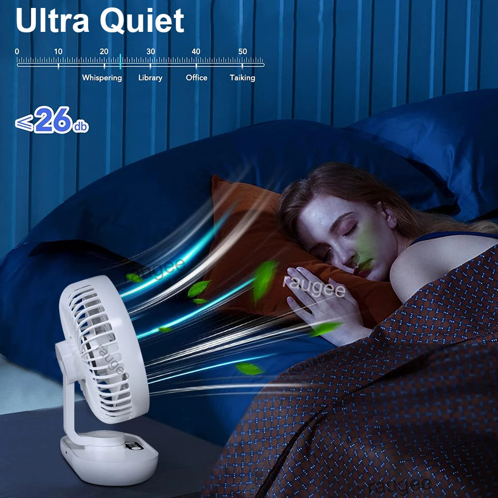 Desk Fan Mini Portable Desktop Fan Air Circulator Electric Fan USB Rechargeable Small Table Fan Desk Fan with Digital Display