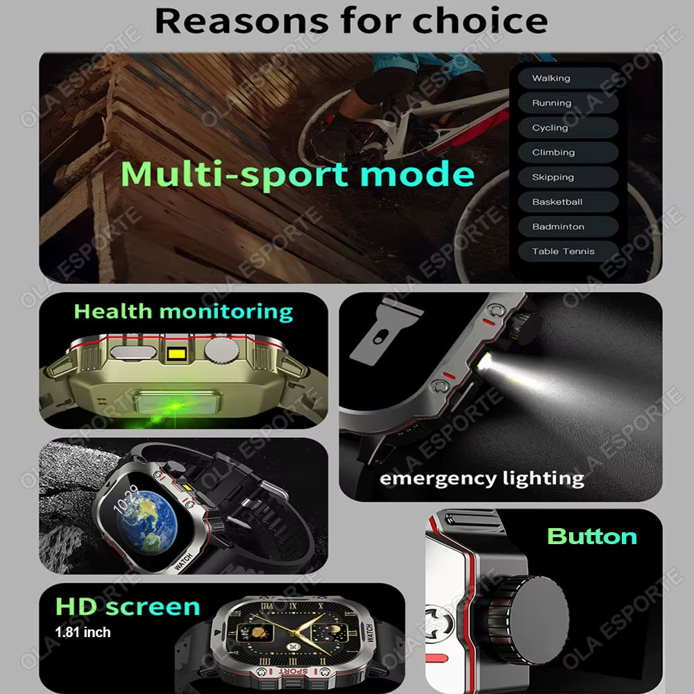 Men's Smartwatch - Flashlight, Bluetooth, Call, Fitness, Clock - IP68 Waterproof Sports Men for Android IOS Smart Watch 2025 New