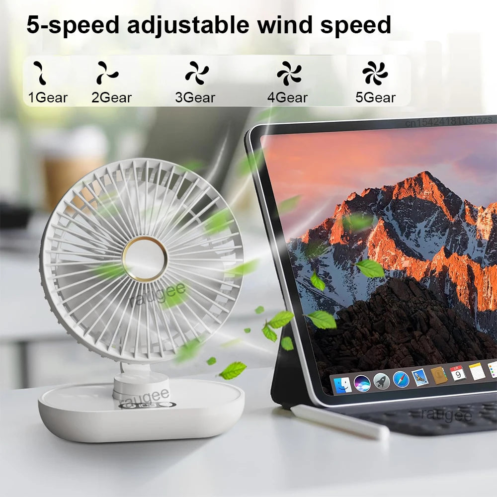 Desk Fan Mini Portable Desktop Fan Air Circulator Electric Fan USB Rechargeable Small Table Fan Desk Fan with Digital Display