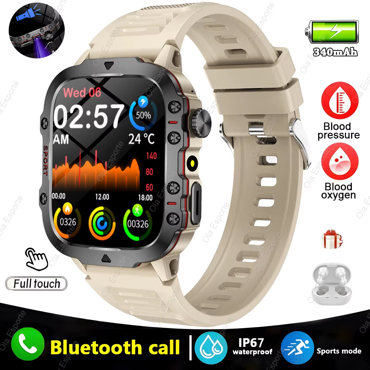 Men's Smartwatch - Flashlight, Bluetooth, Call, Fitness, Clock - IP68 Waterproof Sports Men for Android IOS Smart Watch 2025 New