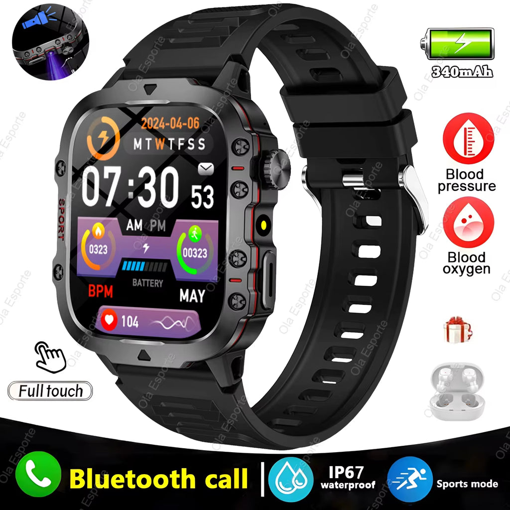 Men's Smartwatch - Flashlight, Bluetooth, Call, Fitness, Clock - IP68 Waterproof Sports Men for Android IOS Smart Watch 2025 New